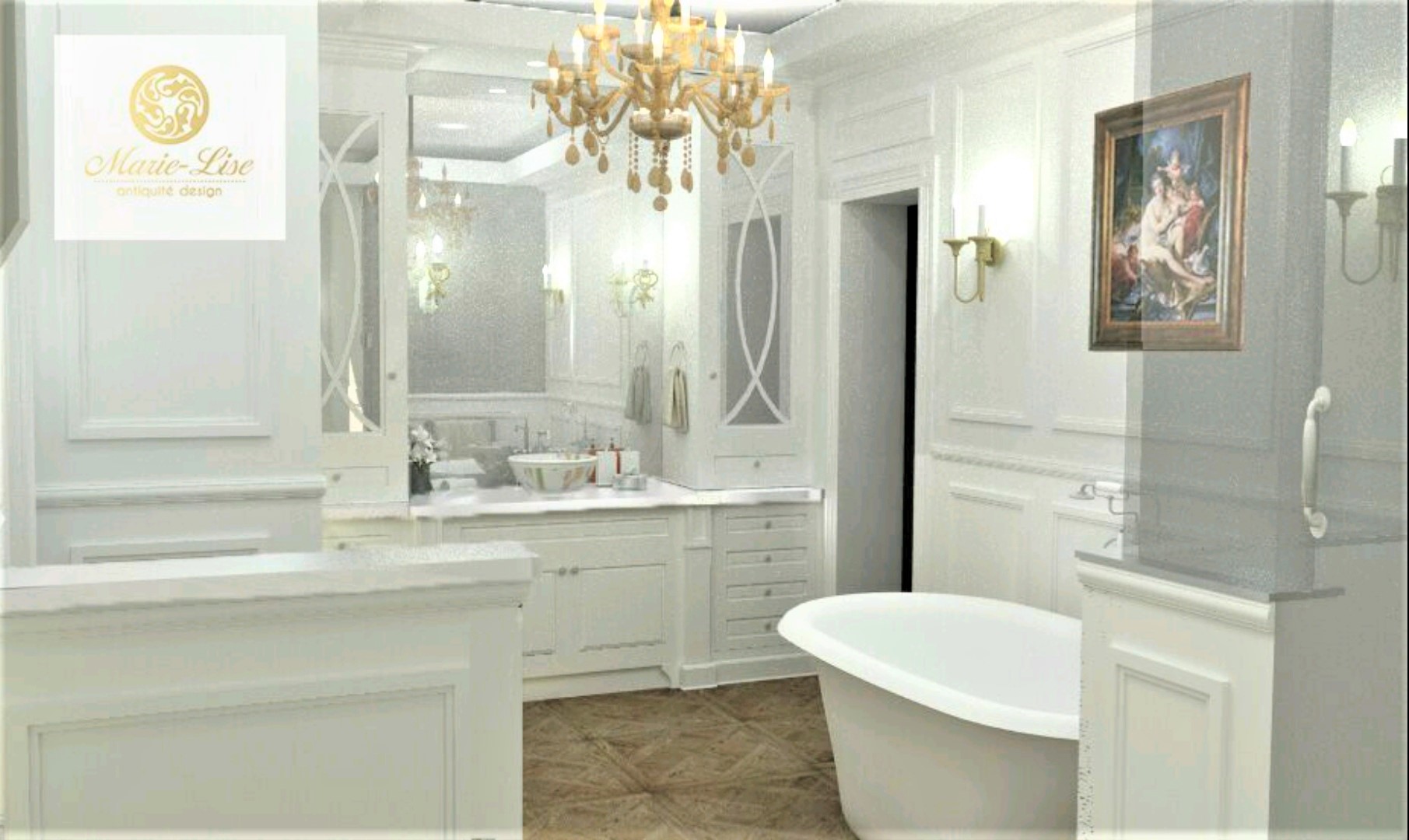 Plans 3D de salle de bain et walk-in style victorien