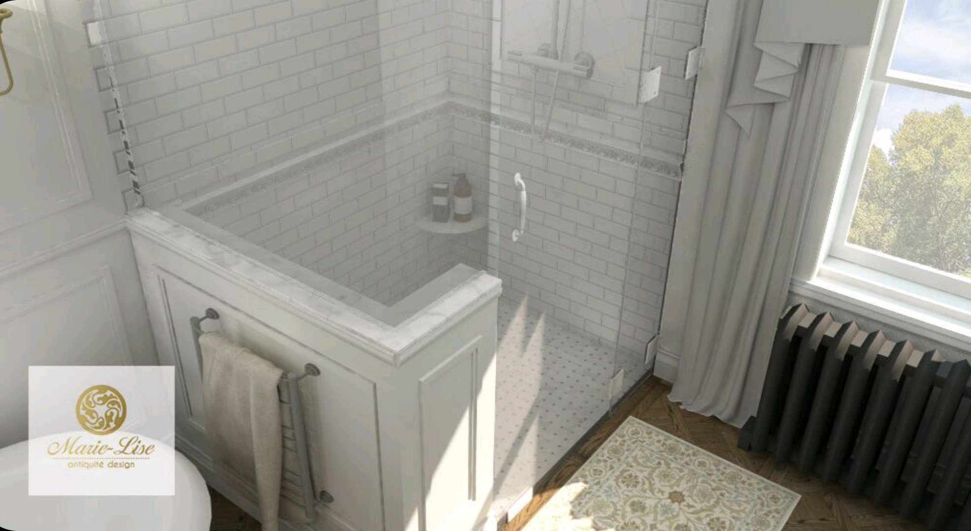 Plans 3D de salle de bain et walk-in style victorien