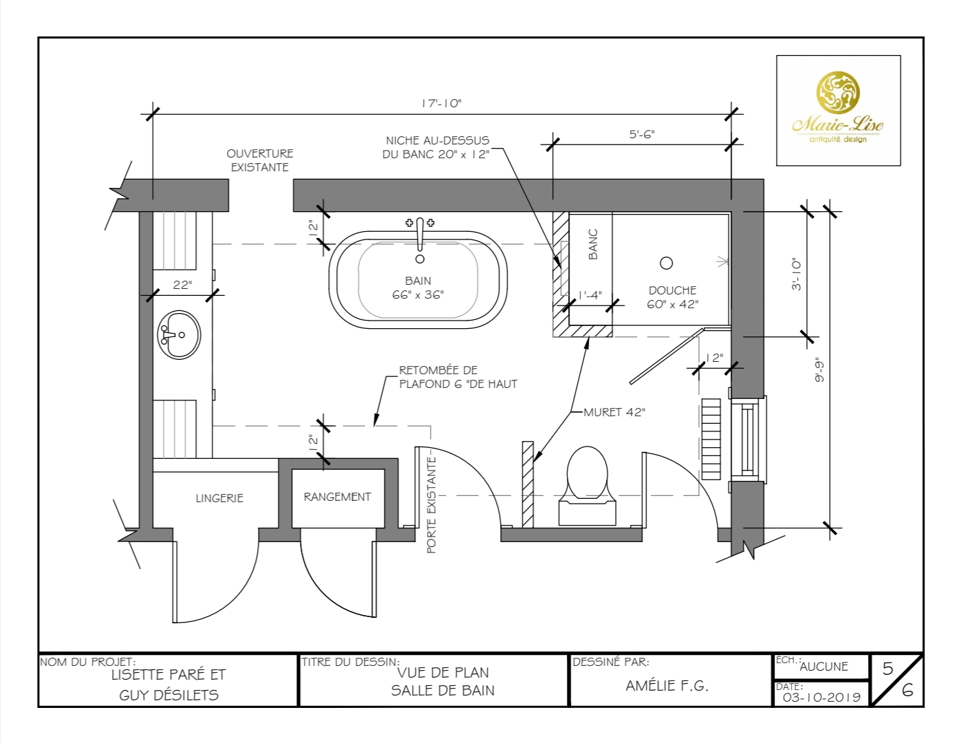 Plans 3D de salle de bain et walk-in style victorien