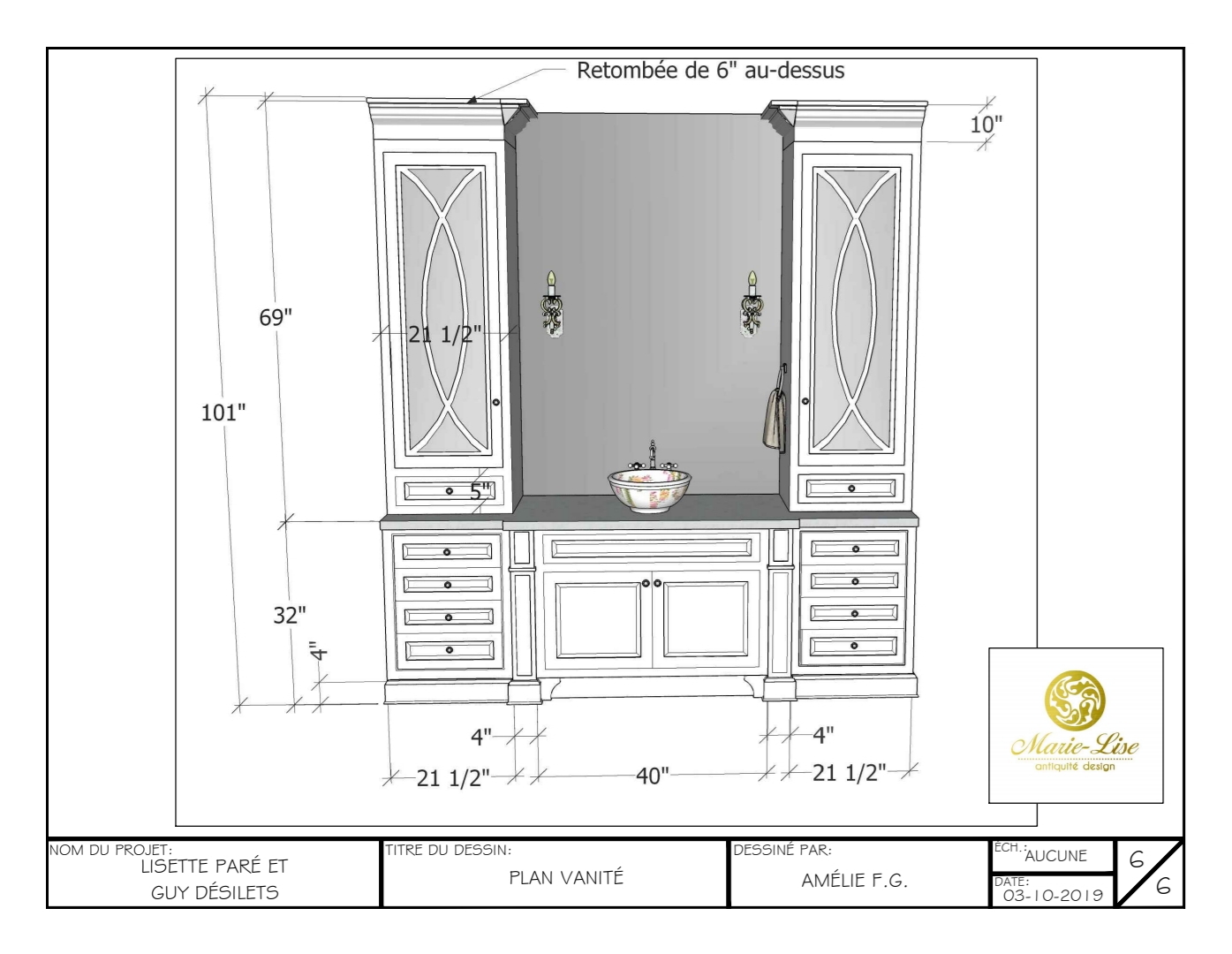 Plans 3D de salle de bain et walk-in style victorien