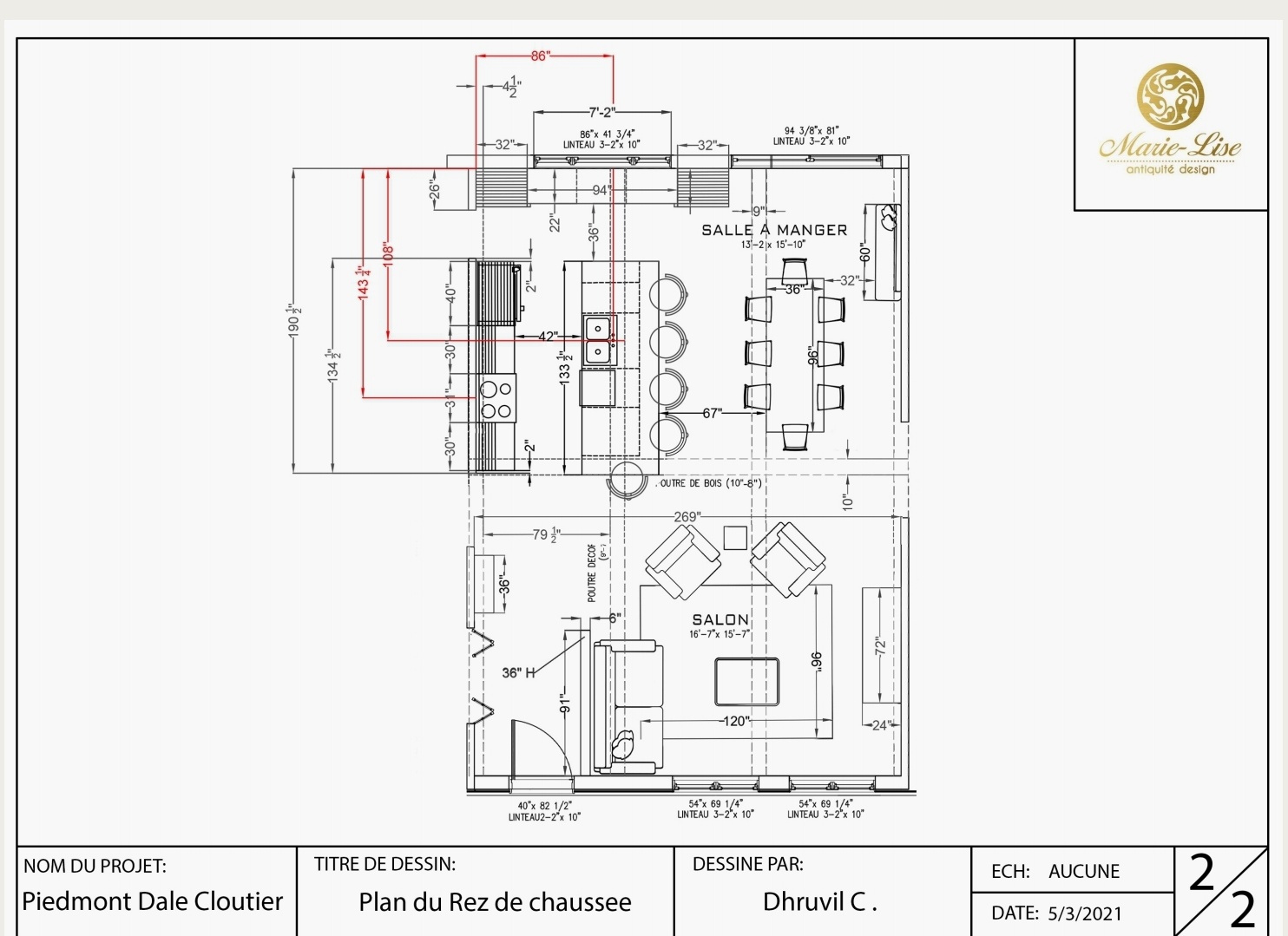 Ilot et armoires avec poutres antiques intégrées