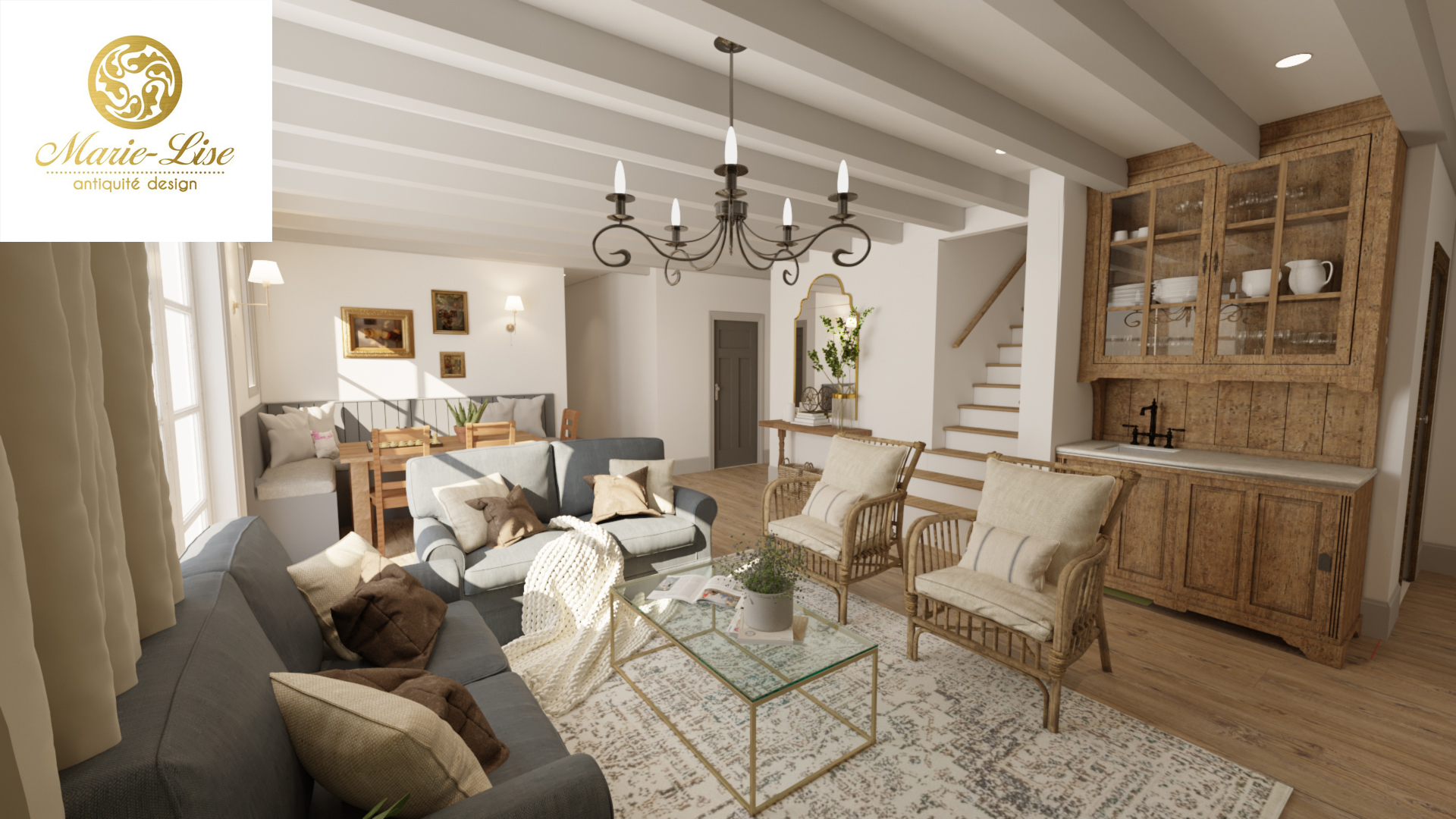 Salon rez-de-jardin avec vue sur le lac