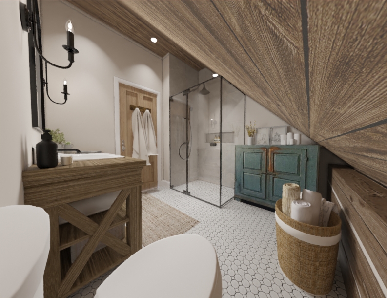 Chambres d'amis et salle de bain restaurées à l'ancienne